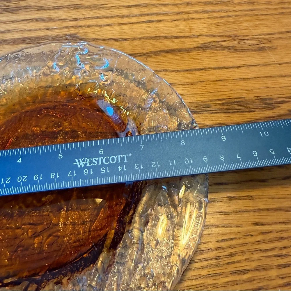 Vintage 1960s DANISH MODERN SWEDISH SCANDO 8.5" ART GLASS PLATE Amber Textured - Picture 9 of 11